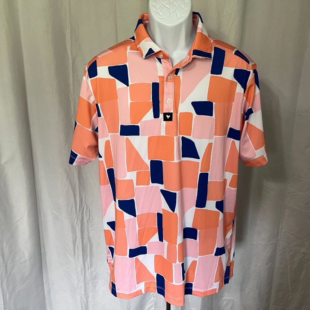 ⛳ Bad Birdie Men's Golf Polo Shirt L White Orange Blue Abstract Print 🏌️ - Picture 2 of 7